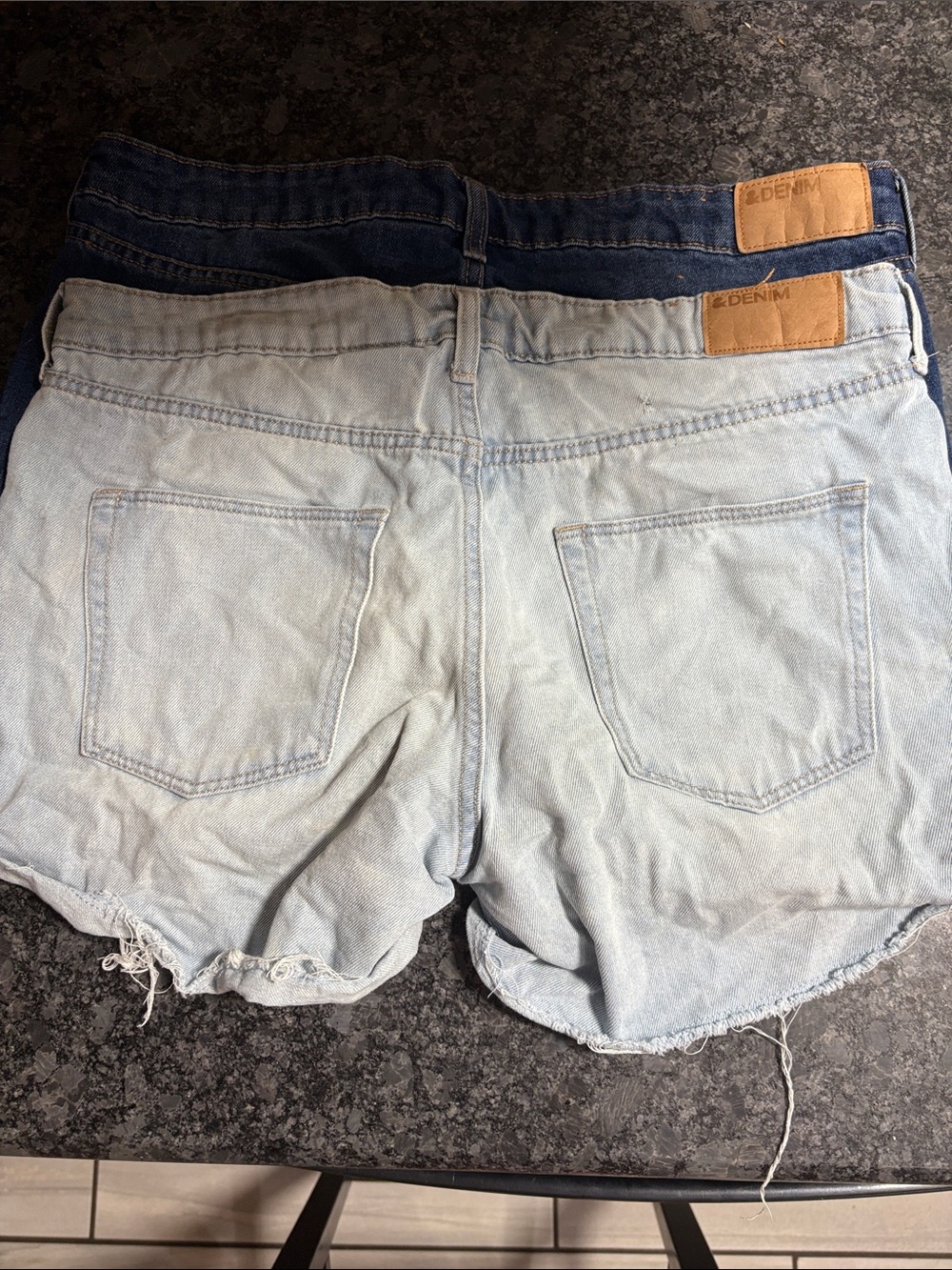 H&M Bundle of 2 Distressed Denim Shorts  High Waist Light  Blue & Dark Blue - Picture 3 of 6